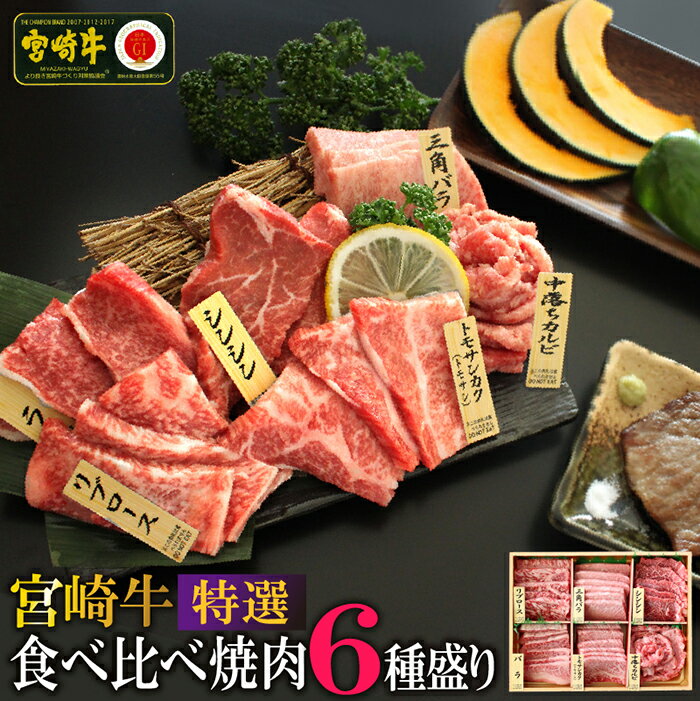 宮崎牛!特選!食べ比べ焼肉6種盛り(合計600g)国産 宮崎県産 牛肉 お肉 ロース カルビ 赤身 特選赤身 霜降り 中落ちカルビ 冷凍[AP-14][日向屋]