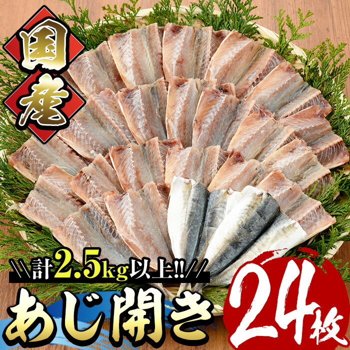 干物 【ふるさと納税】国産あじ開き(24枚・計2.5kg以上)干物 鯵 セット 魚 魚介類 簡単 調理 冷凍【E-18】【水永水産】