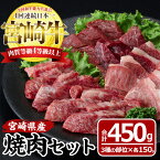 【ふるさと納税】宮崎牛焼肉セット(合計450g・バラ、モモ、肩×各150g)国産 九州産 宮崎県産 牛肉 お肉 おにく ブランド牛 冷凍【MF-10】【エムファーム】