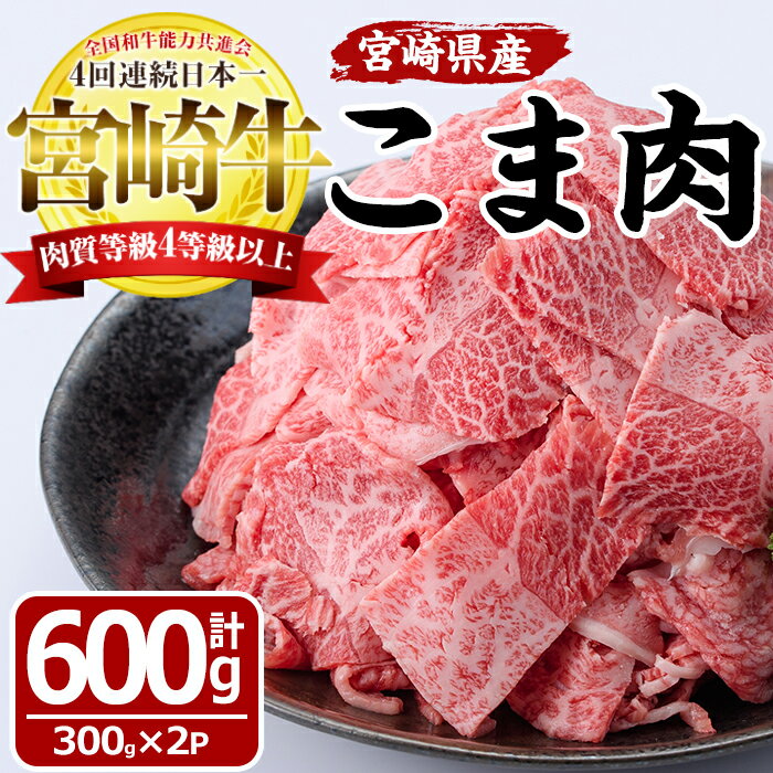 宮崎牛 こま肉(計600g・300g×2袋)牛肉 お肉 黒毛和牛 ブランド和牛 こま切れ 国産 冷凍[MF-8][エムファーム]