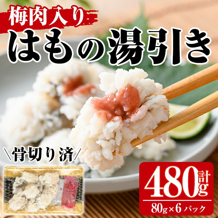 鱧の湯引き 梅肉入り(計480g・80g×6P)はも ハモ 骨切り 海鮮 おつまみ 国産 小分け 冷凍 魚介 宮崎県産[MR-3][マルユウ水産]