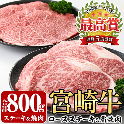 宮崎牛ロースステーキ(400g・200g×2枚)＆宮崎牛肩焼肉(400g)牛肉 精肉 焼肉 お肉 カタ 黒毛和牛 ブランド和牛 お取り寄せ セット 詰め合わせ 詰合せ 食べ比べ 国産 冷凍 BBQ【P-22】【南日本フレッシュフード株式会社(日本ハムマーケティング株式会社)】