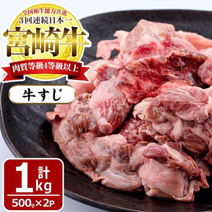 【ふるさと納税】宮崎牛！牛すじ(計1kg・500g×2袋)小分けで便利！いつもの煮込み料理が格別な味わいに！【MF-6】【エムファーム】