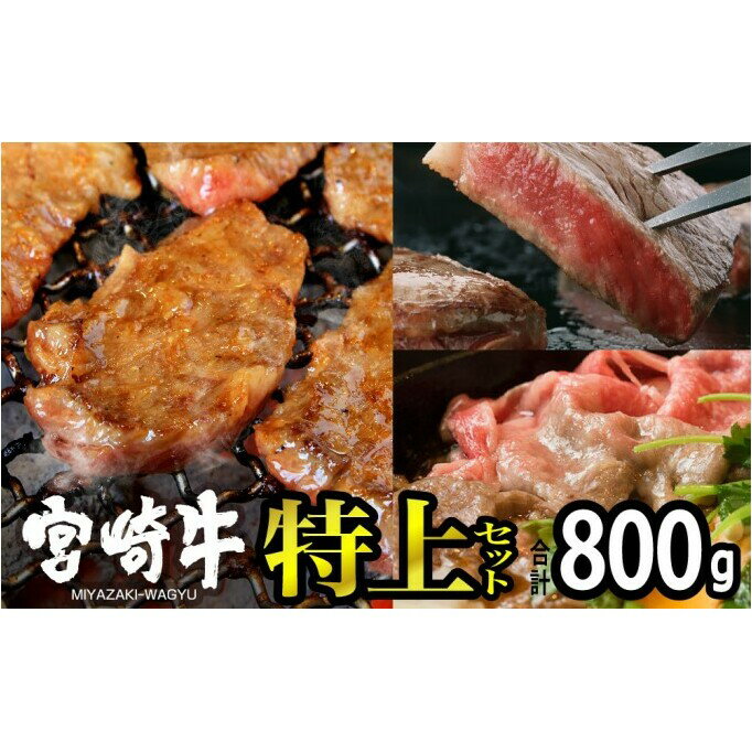 宮崎牛 特上セット800g(ロースステーキ 100g×2・霜降りスライス 300g・バラ焼肉 300g)※配送不可:一部離島 [ 肉 お肉 牛肉 黒毛和牛 A4 A5 宮崎県産 産地直送 冷凍 しゃぶしゃぶ すき焼き 焼肉 ステーキ ] お届け:※お届けに2ヶ月程度かかります。