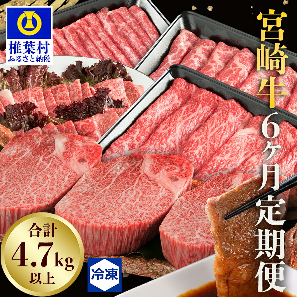[定期便 6回]受賞歴多数!! ≪宮崎牛≫月に一度のお楽しみ定期便[総重量4.75Kg][ステーキ・焼肉・すき焼き・しゃぶしゃぶ]宮崎県産 肉 和牛 黒毛和牛 国産 冷凍 父 母 敬老 お祝い 内祝い お中元 お歳暮 贈答 ギフト 誕生日 ブランド牛 ヒレ バラ ウデ