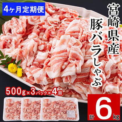 【4ヶ月定期便】 宮崎県産 豚バラ しゃぶしゃぶ 切落し 合計6kg 500g×3パック 小分け 冷凍 送料無料 国産 普段使い 炒め物 丼 切り落とし 薄切り うす切り セット 冷しゃぶ サラダ 野菜巻き 肉巻き ミルフィーユ 鍋 ソテー スープ 汁 餡かけ