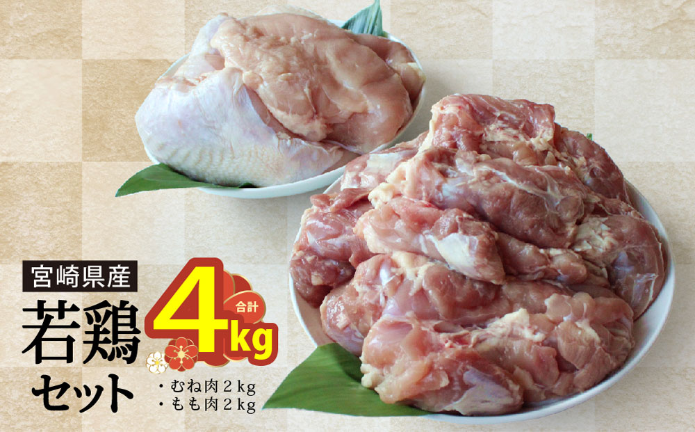 【ふるさと納税】 若鶏 もも むね 肉 セット 小分け 冷凍 各1kg×2 合計4kg 鶏 モモ ムネ肉 胸 宮崎県産 国産 唐揚げ からあげ ジューシー ヘルシー あっさり チキン セット 詰め合わせ 煮物 揚げ物 炒め物 鶏肉 チキン南蛮 鶏天 普段使い 便利 大容量