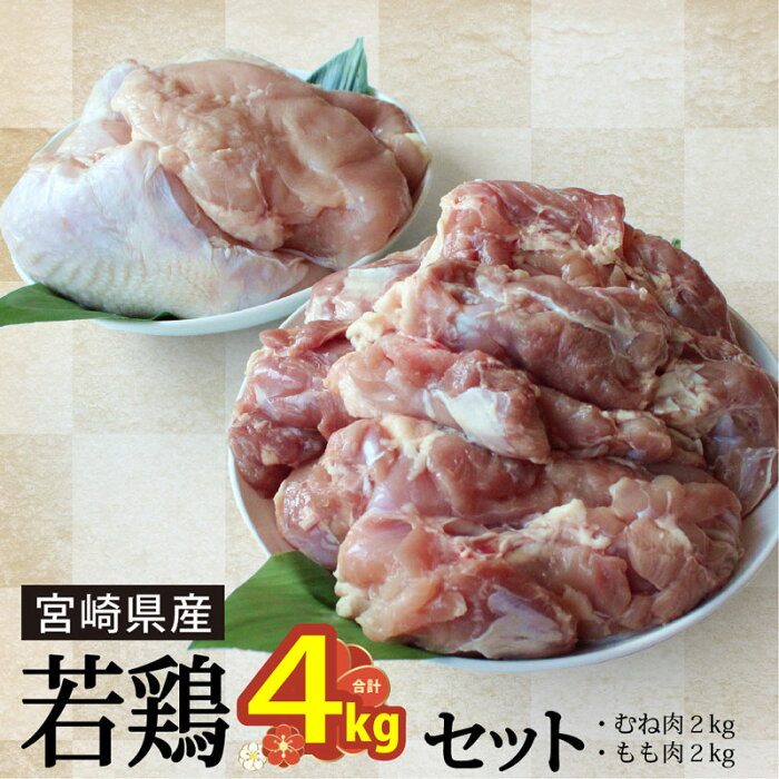 【ふるさと納税】 若鶏 もも むね 肉 セット 冷凍 各2kg 合計4kg 鶏 モモ ムネ肉 宮崎県産 国産