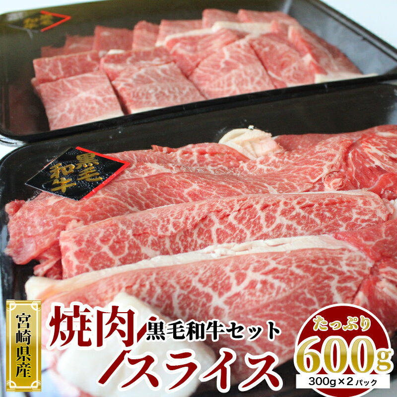 宮崎県産 黒毛和牛 焼肉 スライス セット 合計600g (各300g×1パック) 牛肉 ウデ モモ 焼肉 冷凍 宮崎県産 九州産 送料無料 すき焼き しゃぶしゃぶ 薄切り うす切り 小分け