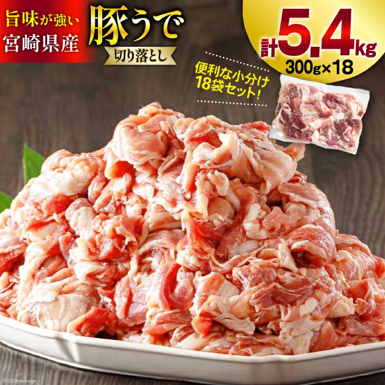 豚肉 小分け 切り落とし 300g×18袋 合計5.4kg [甲斐精肉店 宮崎県 美郷町 31as0047] 冷凍 宮崎県産 豚 ウデ 腕 切落し 真空包装 焼肉