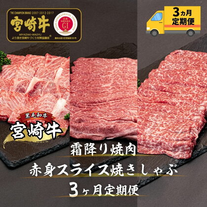 【3ヶ月定期便】 宮崎牛霜降り焼肉・赤身スライス焼きしゃぶ3ヶ月定期便 T24