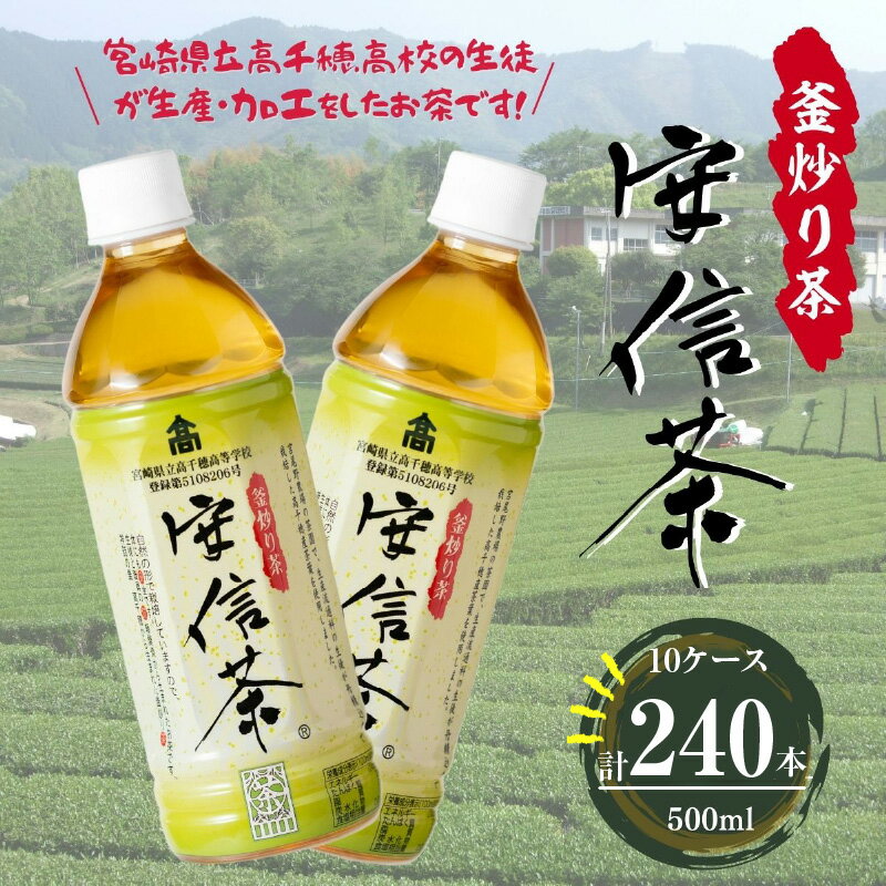 【ふるさと納税】【高千穂高校生が作ったお茶】釜炒り茶（ペットボトル） 安信茶500ml×24本入×10ケース 計240本 お茶 茶 釜炒り 炒り茶 ドリンク 飲み物 ケース ロット ペットボトル 500ml 24本 10ケース おもてなし おすそ分け お取り寄せ 宮崎県 高千穂町 送料無料 A-170