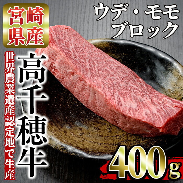 10位! 口コミ数「1件」評価「5」高千穂牛 ウデ・モモブロック(400g) 国産 宮崎県産 宮崎牛 牛肉 煮込み料理 肉厚 焼肉 霜降り A4 和牛 ブランド牛 【MT007･･･ 