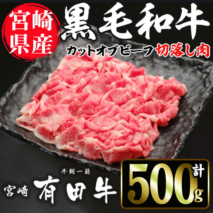 宮崎黒毛和牛カットオブビーフ切落し(500g)国産 宮崎県産 黒毛和牛 牛肉 炒めもの 霜降り 和牛 有田牛[AR001][(有)有田牧畜産業 食肉加工センター]