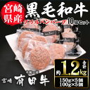 【ふるさと納税】宮崎黒毛和牛100％グリルハンバーグ10個セット 150g 5個・100g 5個 国産 宮崎県産 黒毛和牛 ハンバーグ 炒めもの【AR003】【 有 有田牧畜産業 食肉加工センター】