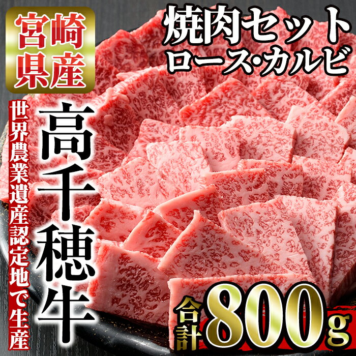 高千穂牛 焼き肉セット(ロース・カルビ各400g)国産 宮崎県産 宮崎牛 牛肉 焼肉 ロース カルビ 霜降り A4 和牛 ブランド牛