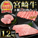 7位! 口コミ数「0件」評価「0」宮崎牛 3種のお肉セット(合計1.2kg・ヒレ、ロース、肩ローススライス)国産 宮崎県産 宮崎牛 牛肉 霜降り A4 和牛 ブランド牛【MI･･･ 