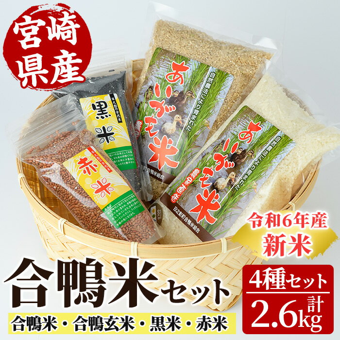 【ふるさと納税】＜数量限定＞令和6年産合鴨米セット(合計2.6kg)合鴨米 合鴨玄米 黒米 赤米 米 白米 精米 国産 ご飯【MU008】【日之影町村おこし総合産業(株)】のサムネイル