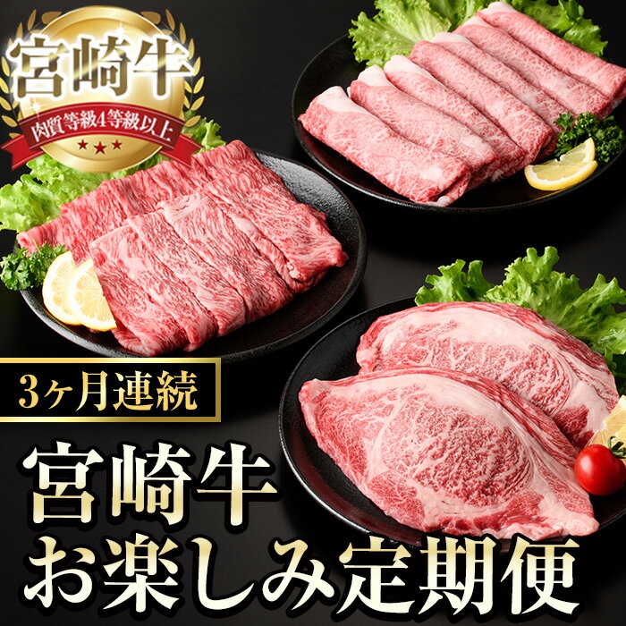 [定期便・全3回(連続)]宮崎牛 お楽しみ 定期便 (全3回) すき焼き お肉 牛肉 黒毛和牛 宮崎牛 ブランド和牛 冷凍 国産 肩 ウデ モモ 赤身 スライス 宮崎県産 しゃぶしゃぶ [YA019][YAMATO株式会社]