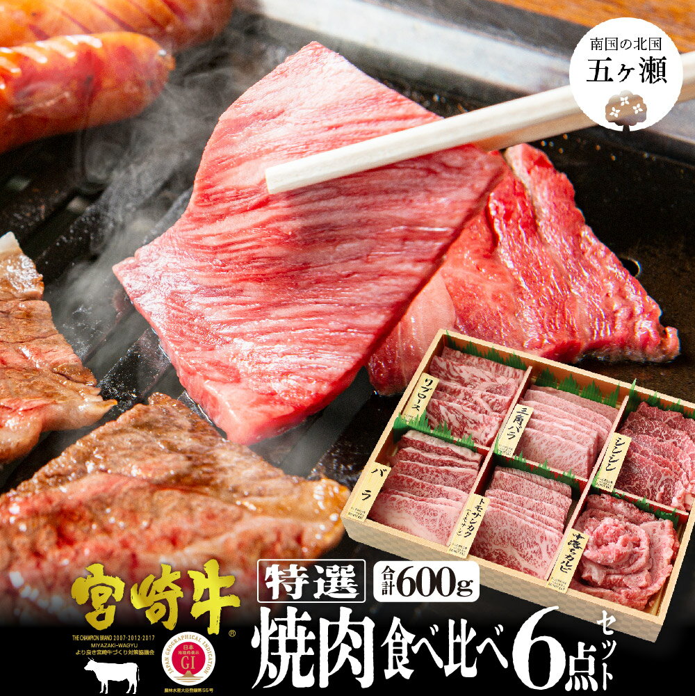 宮崎牛 特選 食べ比べ 焼肉 6点盛り ( 合計 600g ) | 焼き肉 宮崎 牛肉 牛 ブランド牛 宮崎 五ヶ瀬