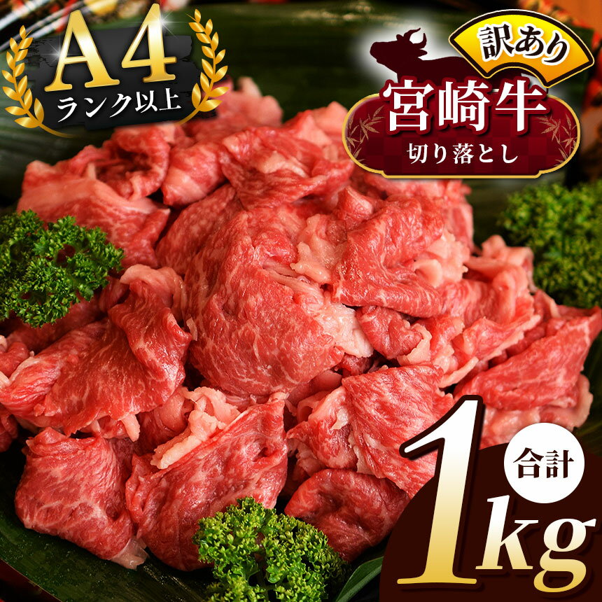 【ふるさと納税】 A4 宮崎牛 切り落とし 訳あり 1kg（ 500g × 2パック ) | 宮崎牛 黒毛和牛 牛肉 肉 にく A4 ~ A5 ランク 等級 数量現地 小分け | 国産 ブランド牛 カレー 牛丼 野菜炒め 宮崎県 五ヶ瀬町 | 日本一 宮崎牛 国産 人気 高評価