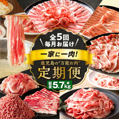 【 全5回 】一家に一肉！鹿児島の万能 お肉 定期便 送料無料 期間限定 豚肉 黒豚 牛肉 黒毛和牛 しゃぶしゃぶ 豚しゃぶ 冷しゃぶ 焼肉 小分け 食べ比べ セット バラエティ 定期 甘い 美味しい 冷凍 大容量 鹿児島市 土産 贈り物 プレゼント ギフト 贈答