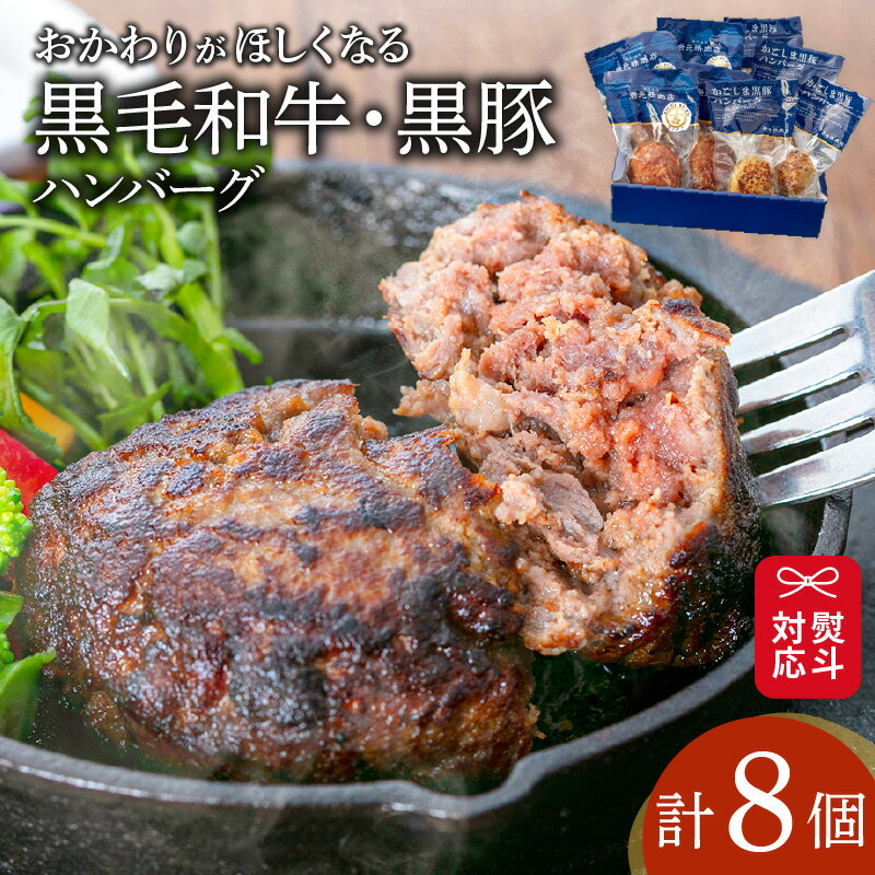 11位! 口コミ数「0件」評価「0」【 岩元精肉店 】 鹿児島県産 黒毛和牛 100% 生ハンバーグ & かごしま黒豚 100% ハンバーグ (各4個入) 送料無料 鹿児島市 ･･･ 