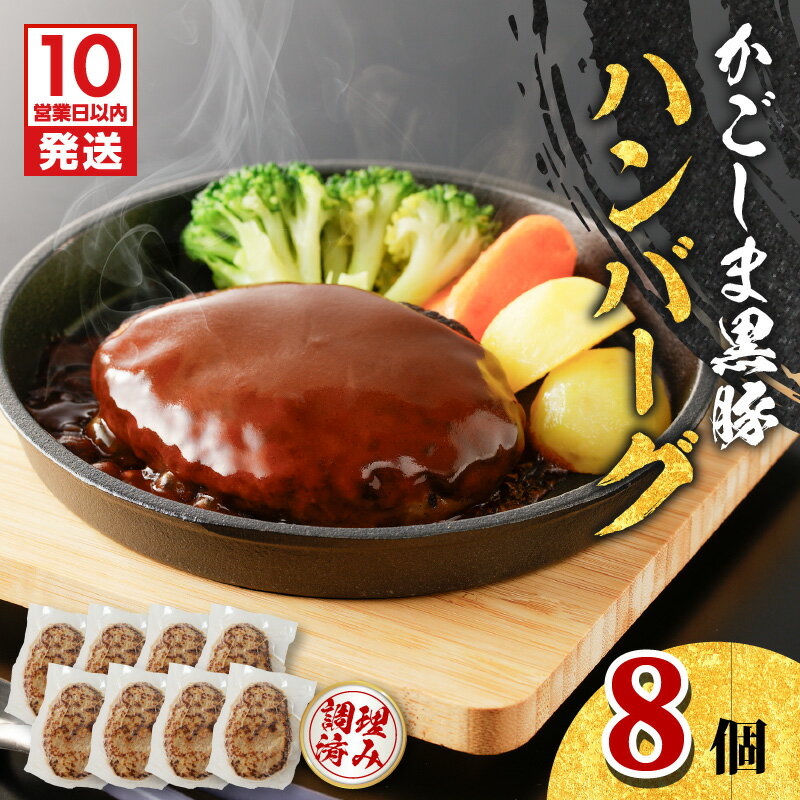 【ふるさと納税】【10月1日価格改定（値上げ）予定】鹿児島 黒豚 ハンバーグ　8個 入り 送料無料 鹿児島市 九州 お取り寄せ 特産品 お土産 贈り物 プレゼント ギフト 温めるだけ 時短 手軽 簡単調理 冷凍 小分け 肉 豚 レトルト おかず 惣菜 お弁当 子供 人気 ジューシーのサムネイル