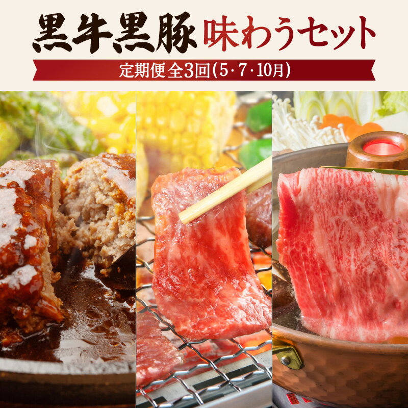 [全3回]黒牛 黒豚 味わうセット 鹿児島県産 国産 ブランド牛 お肉 肉 和牛 国産牛 黒毛和牛 牛肉 霜降り 豚肉 豚 ハンバーグ カルビ スライス 食べ比べ セット パーティ 贈り物 ギフト 鹿児島市 送料無料 定期便