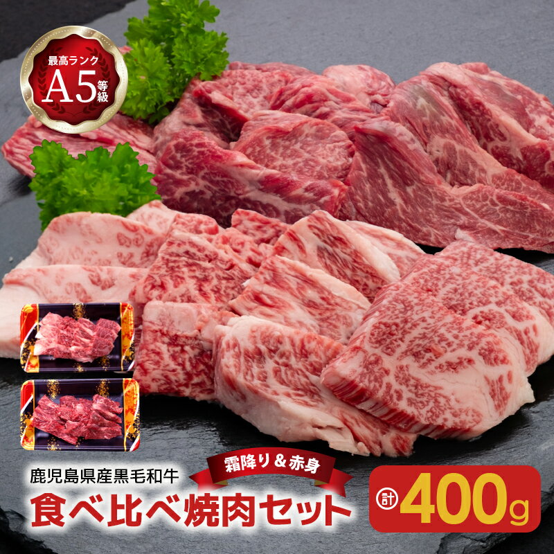 A5 等級 黒毛和牛 食べ比べ 焼肉 セット2種 400g 送料無料 鹿児島市 九州 お取り寄せ 特産品 地域の品 お礼の品 お土産 贈り物 プレゼント ギフト 霜降り 赤身 小分け 和牛 国産牛 お肉 肉汁 キャンプ グランピング バーベキュー BBQ アウトドア パーティ