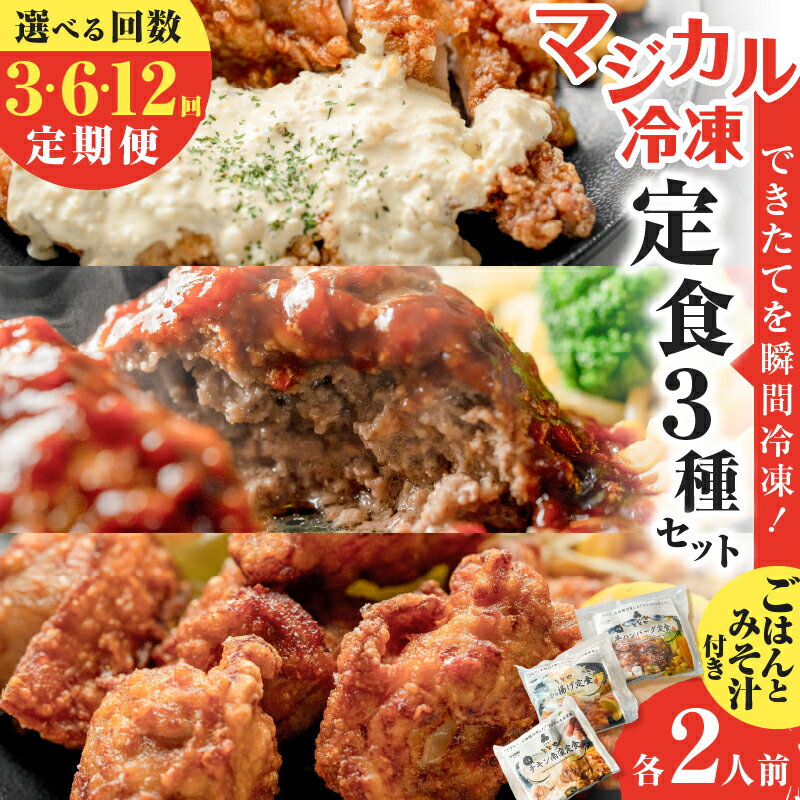 [選べる回数] 3回 〜 12回 定期便 マジカル冷凍 定食 三種 セット 肉 牛 鶏 鶏肉 惣菜 総菜 おかず チキン南蛮 ハンバーグ 唐揚げ から揚げ からあげ 定期 冷凍 冷凍食品 冷食 ご飯 味噌汁 山田食堂ととや 鹿児島 おすすめ ランキング プレゼント ギフト