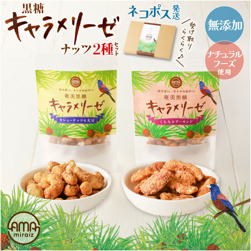 [12/21入金まで年内発送] 黒糖キャラメリーゼ ナッツ 2種 セット 6袋 キャラメリゼ 黒糖 菓子 お菓子 くるみ アーモンド カシューナッツ 大豆 おつまみ つまみ おやつ ネコポス ポスト投函 奄美らいず -Shima-Do 鹿児島 鹿児島市 おすすめ ランキング