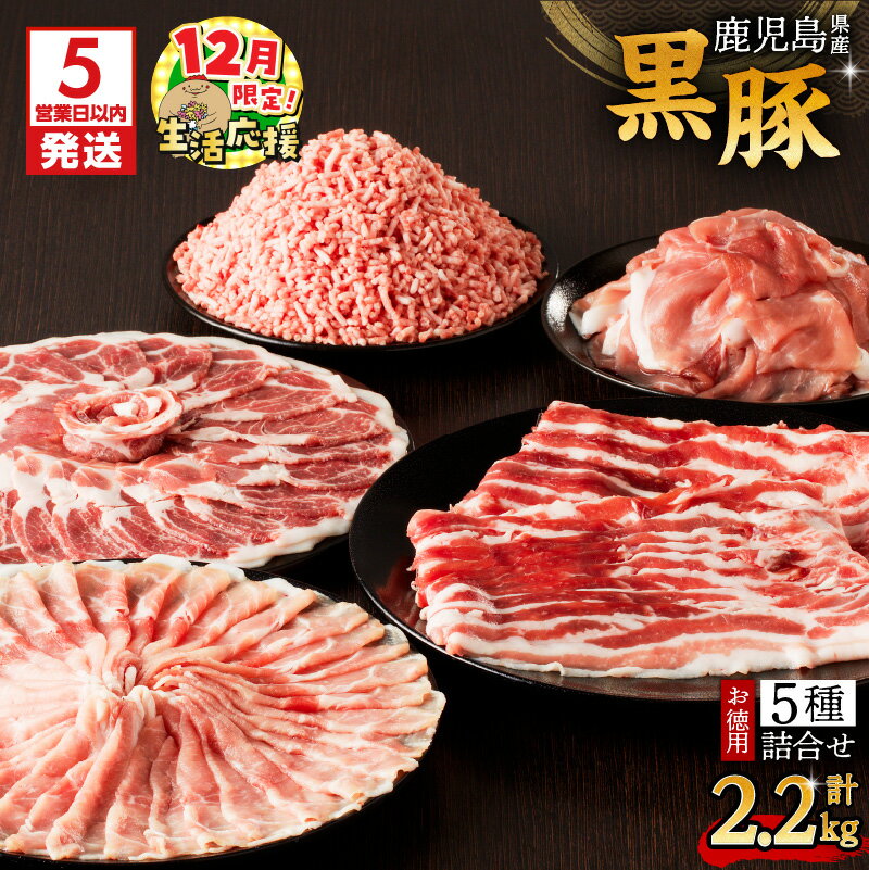 【ふるさと納税】【12/21入金まで年内発送】【期間限定 生活応援】【5営業日以内に発送】 鹿児島県産 黒豚 お徳用 5種 詰合せ ( 2.2kg ..