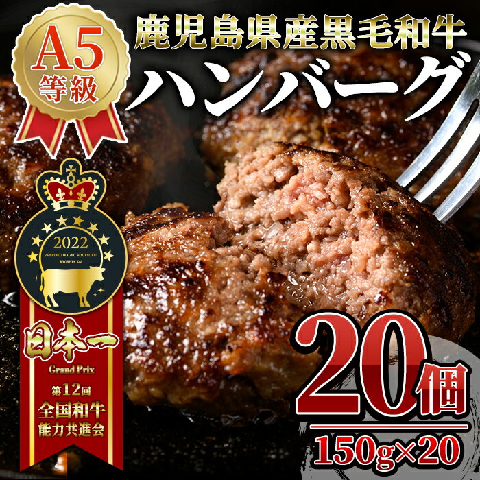 12位! 口コミ数「0件」評価「0」＜A5ランク＞ 鹿児島県産『鹿児島黒牛』極めたハンバーグ20個 黒毛和牛を100％使用！和牛 国産 冷凍 小分け 冷凍ハンバーグ【うしの中山･･･ 