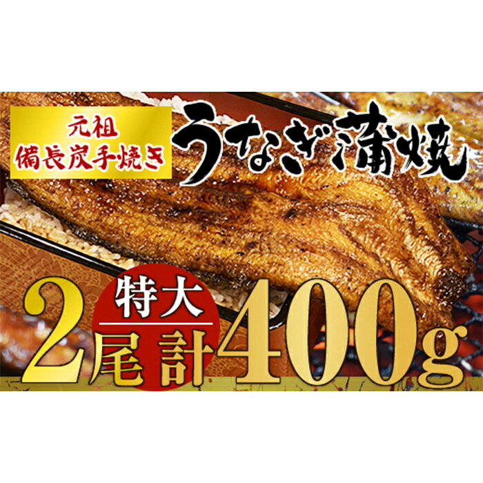 【土用の丑の日対応7/7入金まで】 ＜国産＞ 備長炭手焼うなぎの蒲焼 特大2尾 計400g 特製タレ・山椒付き！タレと炭の香り豊かな備長炭焼き鰻の蒲焼！【大隅うなぎ販売有限会社】