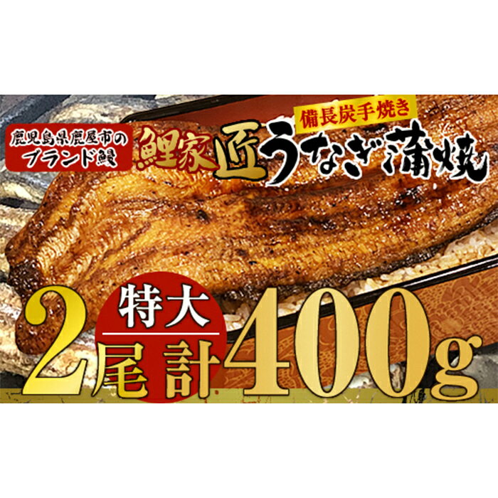 [土用の丑の日対応7/7入金まで] [国産] 備長炭手焼 鯉家匠うなぎの蒲焼 特大2尾 計400g 特製タレ・山椒付き!タレと炭の香り豊かな備長炭焼き鰻の蒲焼![大隅うなぎ販売有限会社]