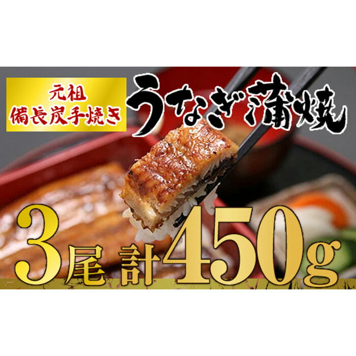 【ふるさと納税】【土用の丑の日対応7/7入金まで】 うなぎ問屋の厳選！　備長炭手焼　うなぎ蒲焼3尾（450g） うなぎ 国産 九州 本格 鰻 ウナギ 蒲焼 冷凍 湯煎 レンジ 解凍 鰻丼 鰻重 ひつまぶし 魚 土用の丑【大隅うなぎ販売有限会社】