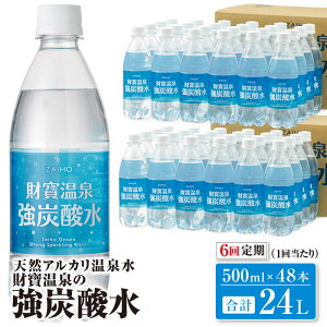 【ふるさと納税】【6回定期】天然 アルカリ 温泉水 財寶温泉 合計144L[500ml×48本×6回] 強炭酸なのにまろやか！温泉水で作った炭酸水！ 国産 シリカ 定期便 お楽しみ 常温保存 温泉水 炭酸 水 ペットボトル 国産 常温【財宝】