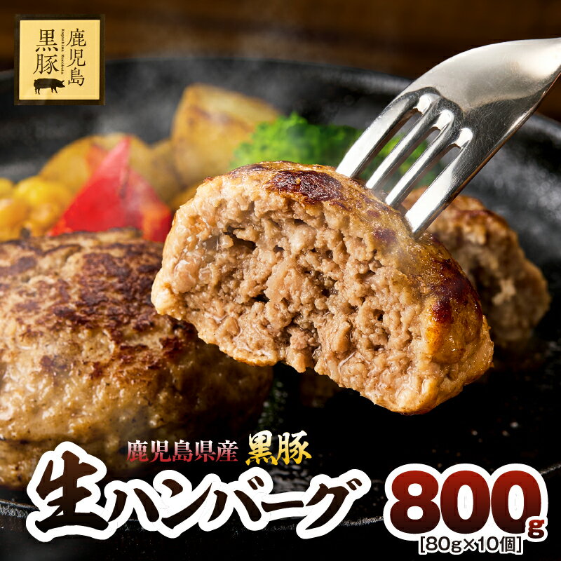 鹿児島県産 黒豚 生ハンバーグ 80g × 10個 800g ハンバーグ 生 豚 肉 惣菜 総菜 冷凍 朝食 昼食 夕食 美味しい 個包装 おかず 国産 永吉 鎌田黒豚農場 ふるさと納税 鹿児島 鹿屋市 おすすめ ランキング プレゼント ギフト