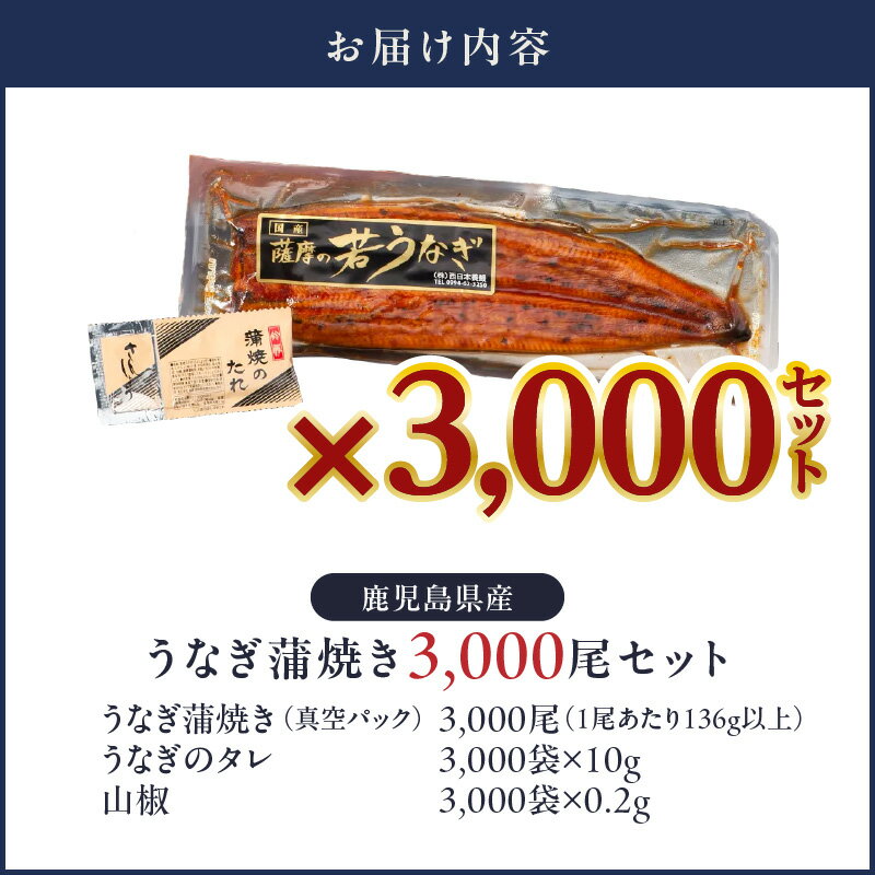 【ふるさと納税】どうぞ、召し上がれ！うなぎ養殖量日本一からの挑戦状！【うなぎ蒲焼き3000尾】うな重 鰻重 鰻丼 ひつまぶし 真空パック 小分け 土用の丑の日【西日本養鰻】