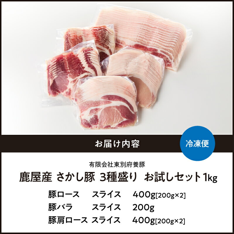 【ふるさと納税】＜配送時期が選べる＞ 鹿屋産 さかし豚 3種盛り お試し セット 1kg 肉 豚 豚肉 ロース バラ 肩ロース 小分け 真空パック 国産 鹿児島県産 東別府養豚 ふるさと納税 鹿児島 鹿屋市 おすすめ ランキング プレゼント ギフト