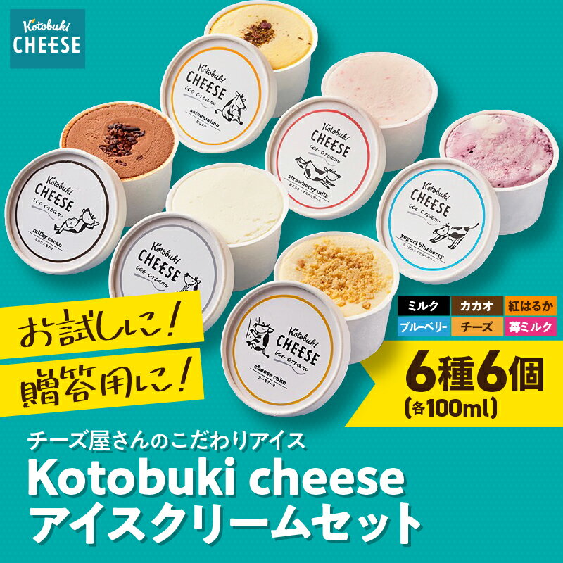 【ふるさと納税】【定期便】Kotobuki cheese アイスクリーム セット 6種（毎月×3回） 計1800ml ミルク 苺ミルク マスカルポーネ ミルキーカカオ 紅はるか チーズケーキ ブルーベリーヨーグルト 各100ml 詰め合わせ 鹿屋市 おすすめ ランキング プレゼント ギフト