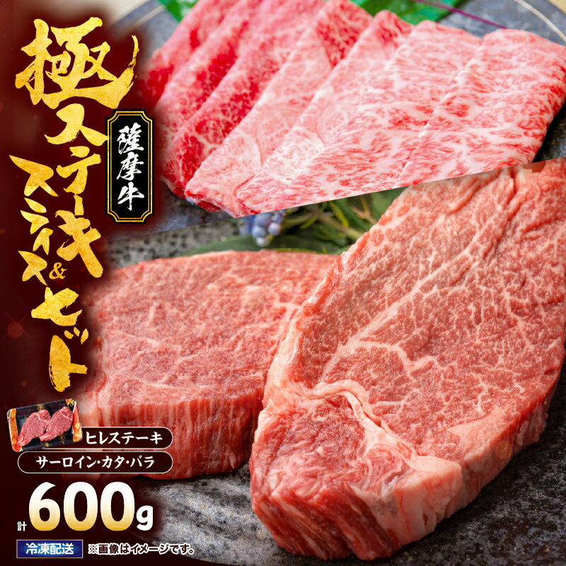 薩摩牛極 ヒレステーキ&スライスセット 国産 鹿児島県産 牛 牛肉 A5 ヒレ ヒレ肉 ステーキ サーロイン ウデ バラ 冷凍[カミチク]