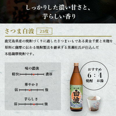 【ふるさと納税】芋らしさが好き～限定焼酎&枕崎の定番焼酎 3種 900ml×各1本【飲み比べセット】A5-34_ 焼酎 芋焼酎 いも焼酎 黒麹 米麹 黄金千貫 飲み比べ セット 酒 お酒 アルコール 白波 さつま白波 南之方 鹿児島県 枕崎市 送料無料 【配送不可地域：離島】【1563482】