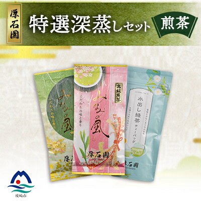 お茶の老舗“厚石園"の特選深蒸しセット (水出し煎茶・特上深蒸し煎茶・高級深蒸し煎茶) A3-98[配送不可地域:離島]