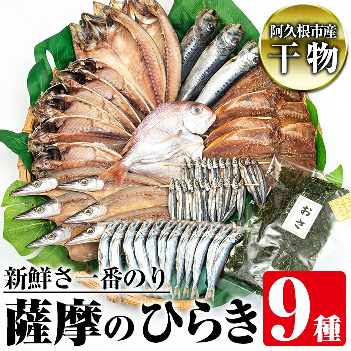 【ふるさと納税】鹿児島県阿久根市産干物！新鮮さ一番のり薩摩のひらきセット(9種) 阿久根市 国産 九州産 魚 魚介類 ひもの 乾物 アジ 鯵 タイ 鯛 サバ 鯖 きびなご かます いわし 味付 おかず お弁当 詰合せ 詰め合わせ【川本商店】a-26-11