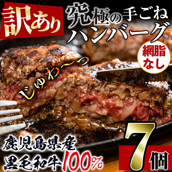 【ふるさと納税】＜コロナ支援品・訳あり＞(網脂なし)鹿児島県産黒毛和牛の究極の手ごねハンバーグ(100g×10個・計1kg) ハンバーグ 牛肉 黒毛和牛 100％ 国産 保存料 無添加 冷凍 おかず エコパッケージ 小分け 手ごねハンバーグ 安心安全 簡単調理 【スーパーよしだ】のサムネイル