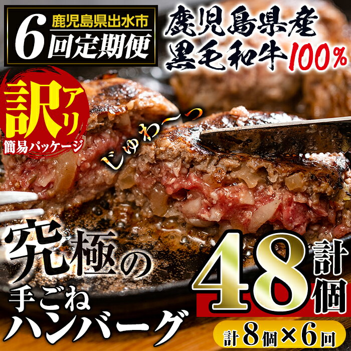 【ふるさと納税】＜定期便・計6回(隔月)＞【訳あり】鹿児島県産！黒毛和牛の究極の手ごねハンバーグ(...