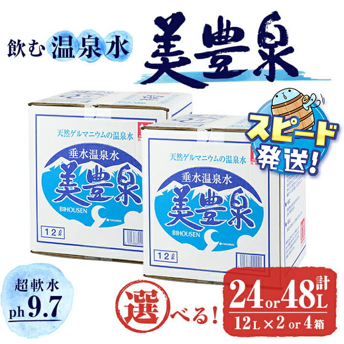 【ふるさと納税】【定期便対応】＜すぐ届く！＞飲む温泉水/美豊泉 (12L×2箱or4箱 / 定期便6回 計12箱 or 12回 計24箱) 水 ミネラルウォ..