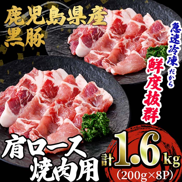 鹿児島県産「黒豚」焼肉・BBQ用肩ロース(計1.6kg・200g×8P)黒豚 豚肉 豚 肉 肩ロース ロース ロース肉 焼肉 焼き肉 BBQ 小分け 真空パック 国産 鹿児島産 冷凍【森商店】B2-3081